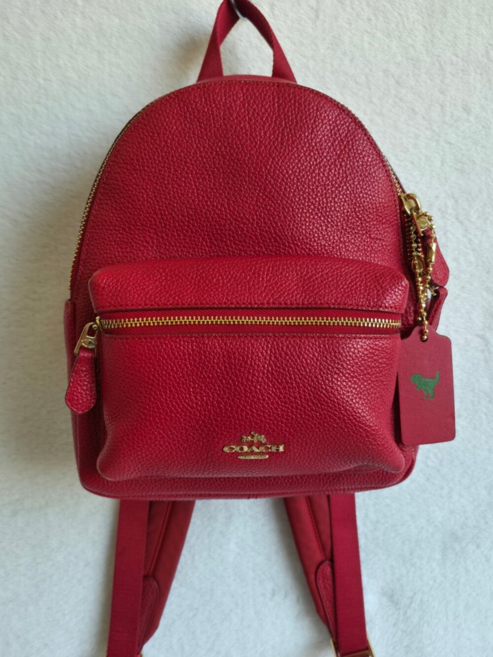 COACH Mini Charlie Backpack With REXY Hangtag Red Pebble Leather F38263